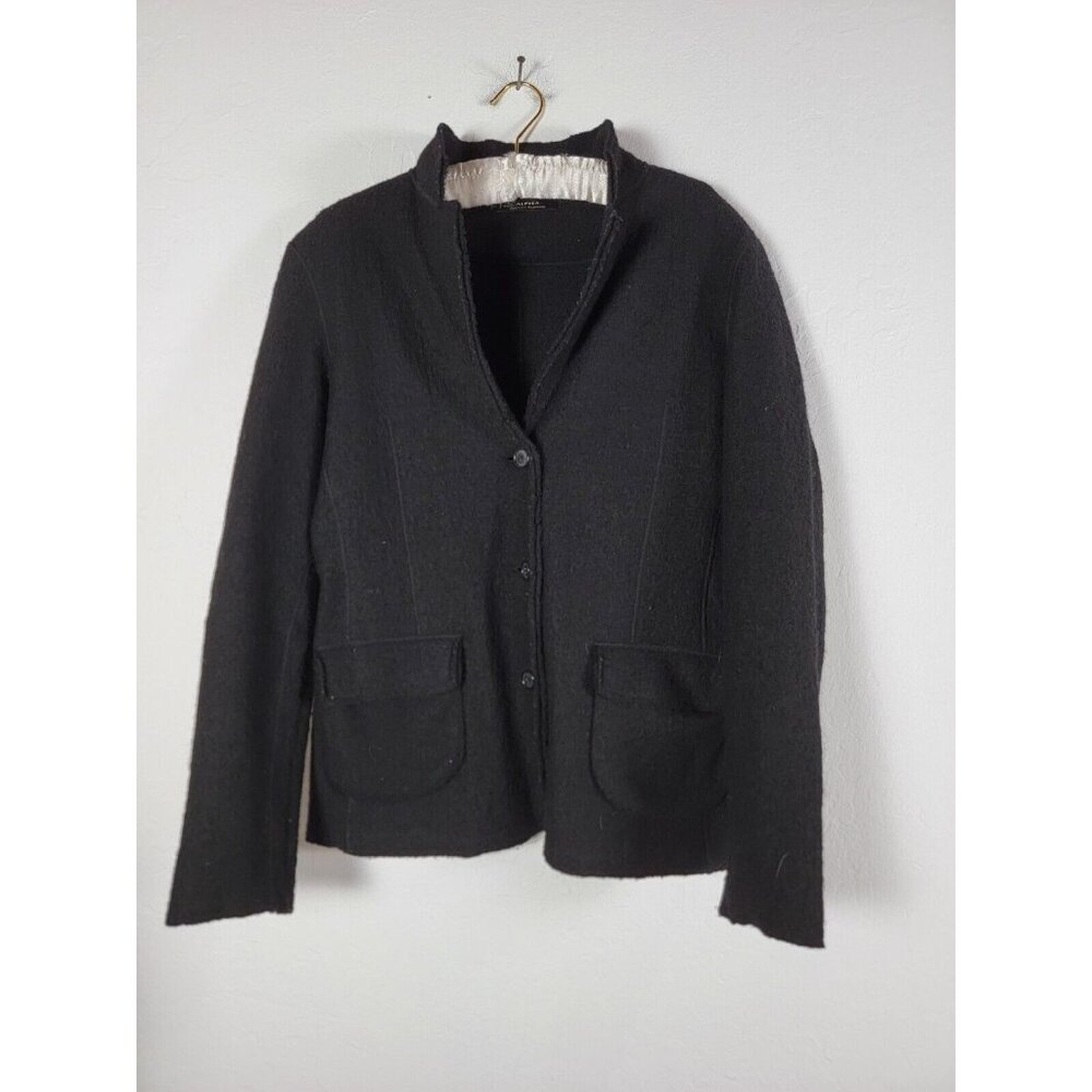 Alpha Massimo Rebecchi Womens Wool Cardigan Sweater Jacket Size 46 Black Buttons